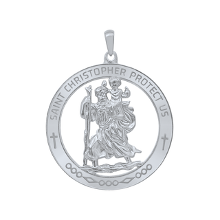 Sterling Silver Round Saint Christopher Medallion (1 1/4 inch - 1 1/2 inch)