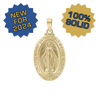 14K Gold Oval Miraculous Medallion (7/8 inch)