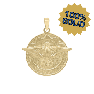 14K Gold Round Holy Spirit with No Words Medallion (7/8 inch)