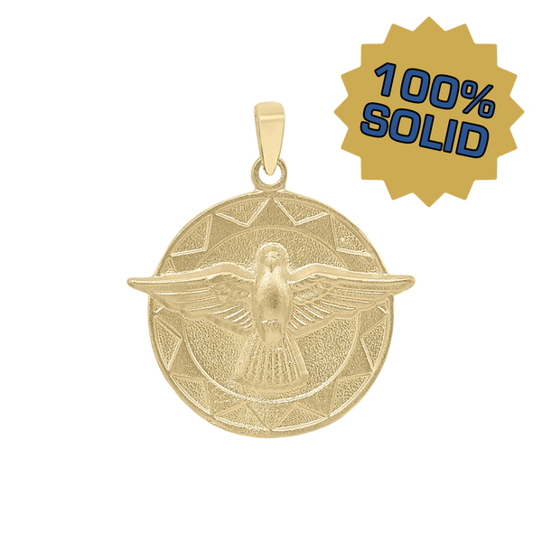 14K Gold Round Holy Spirit with No Words Medallion (7/8 inch)