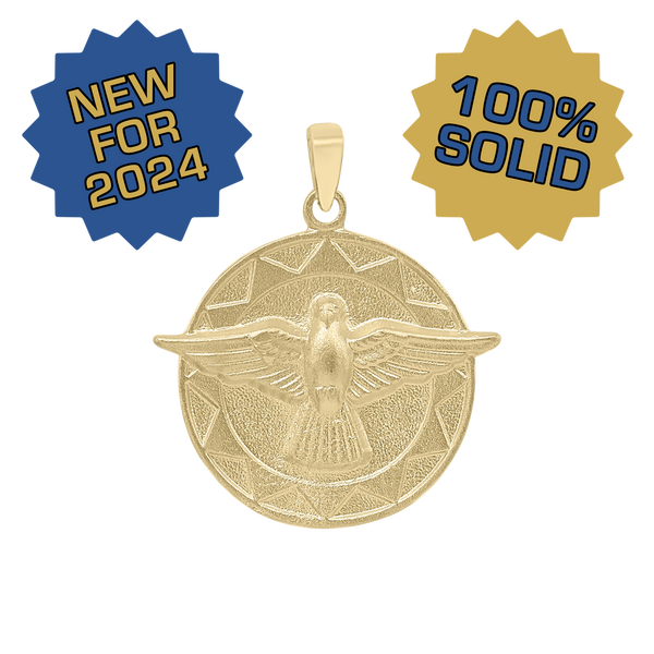 14K Gold Round Holy Spirit with No Words Medallion (7/8 inch)