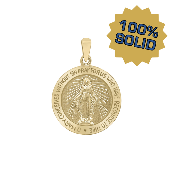 14K Gold Round Miraculous Medallion (3/4 inch)