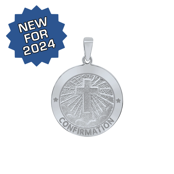 Sterling Silver Round Confirmation with Cross Medallion (5/8 inch - 3/4 inch)