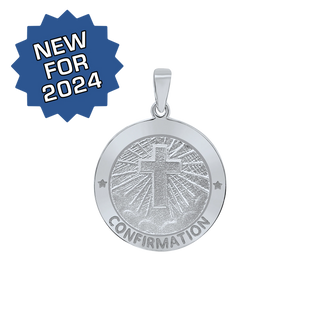 Sterling Silver Round Confirmation with Cross Medallion (5/8 inch - 3/4 inch)