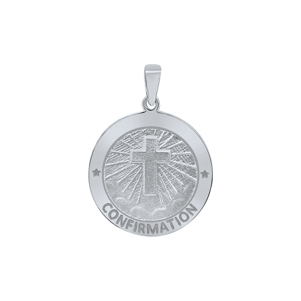 Sterling Silver Round Confirmation with Cross Medallion (5/8 inch - 3/4 inch)