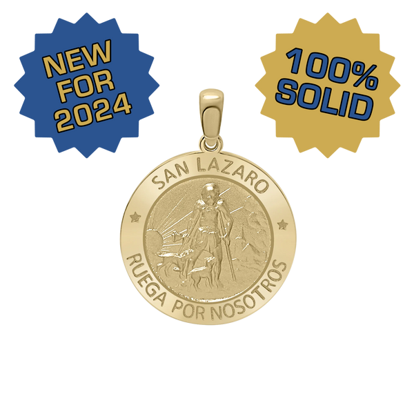 14K Gold Round San Lázaro Medallion (3/4 inch)