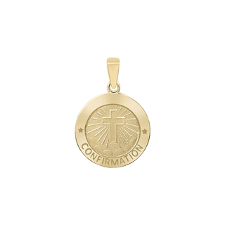 14K Gold Round Confirmation with Cross Medallion (5/8 inch - 3/4 inch)