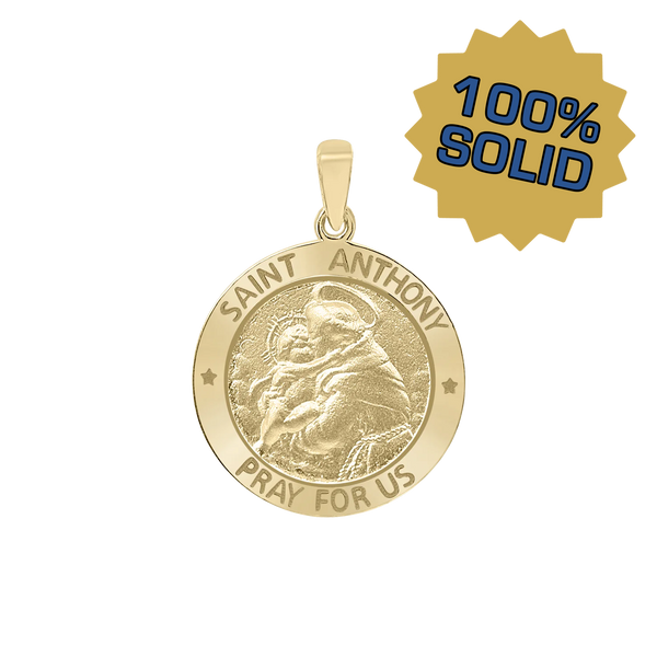 14K Gold Round Saint Anthony Medallion (5/8 inch - 3/4 inch)