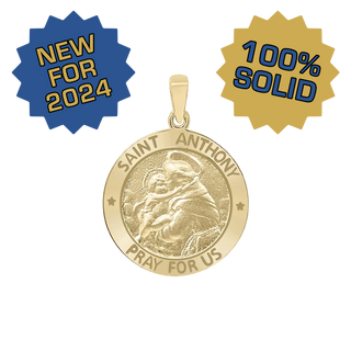 14K Gold Round Saint Anthony Medallion (5/8 inch - 3/4 inch)