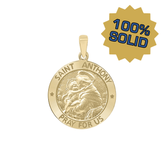14K Gold Round Saint Anthony Medallion (3/4 inch)