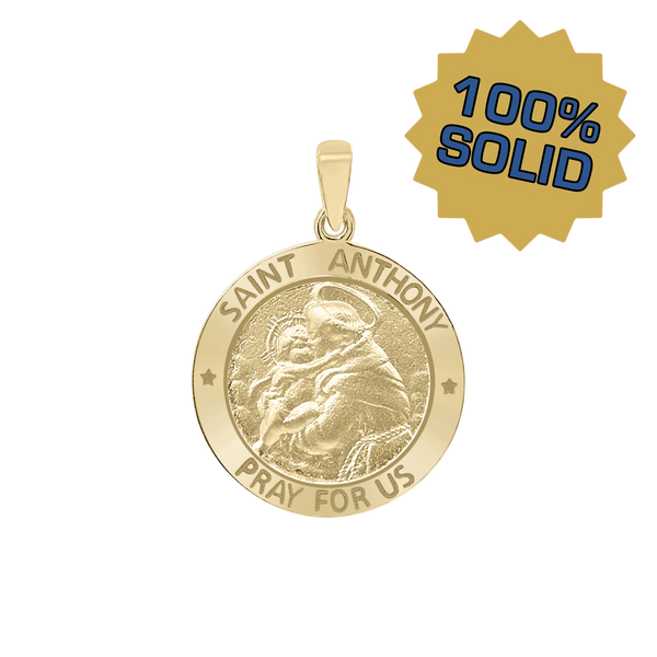 14K Gold Round Saint Anthony Medallion (3/4 inch)