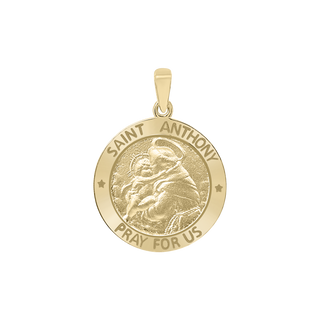 14K Gold Round Saint Anthony Medallion (3/4 inch)