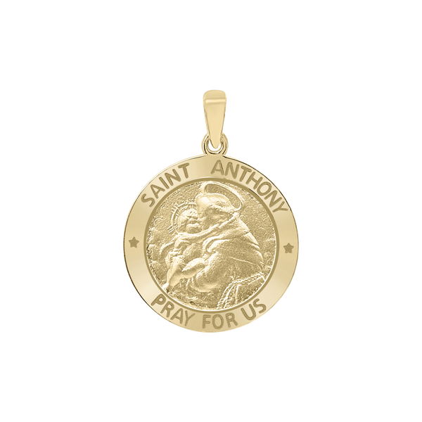 14K Gold Round Saint Anthony Medallion (5/8 inch - 3/4 inch)