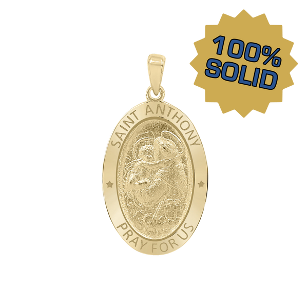 14K Gold Oval Saint Anthony Medallion (3/4 inch - 7/8 inch)