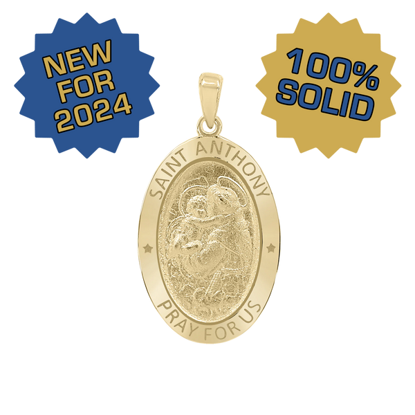 14K Gold Oval Saint Anthony Medallion (3/4 inch - 7/8 inch)