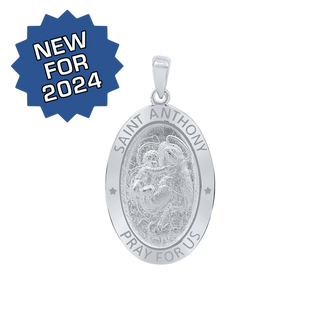 Sterling Silver Oval Saint Anthony Medallion (3/4 inch - 7/8 inch)