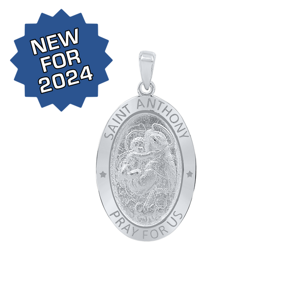 Sterling Silver Oval Saint Anthony Medallion (3/4 inch - 7/8 inch)