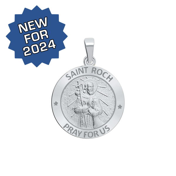 Sterling Silver Round Saint Roch Medallion (3/4 inch)
