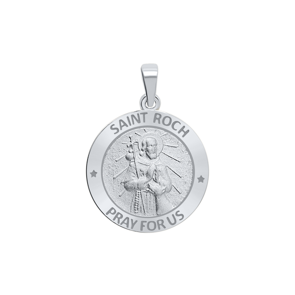 Sterling Silver Round Saint Roch Medallion (3/4 inch)