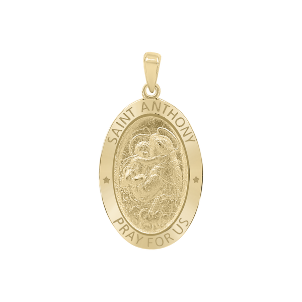 14K Gold Oval Saint Anthony Medallion (3/4 inch - 7/8 inch)