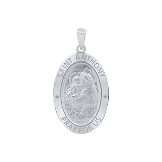 Sterling Silver Oval Saint Anthony Medallion (3/4 inch - 7/8 inch)