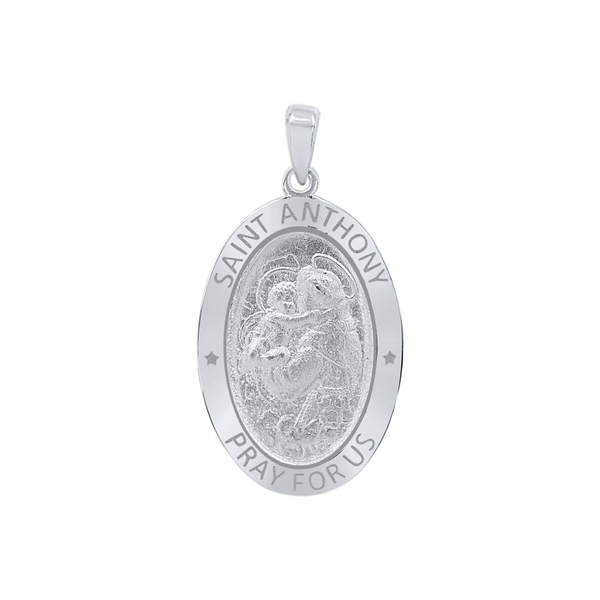 Sterling Silver Oval Saint Anthony Medallion (3/4 inch - 7/8 inch)