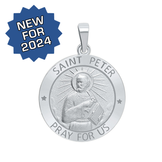 Sterling Silver Round Saint Peter Medallion (5/8 inch - 1 inch)