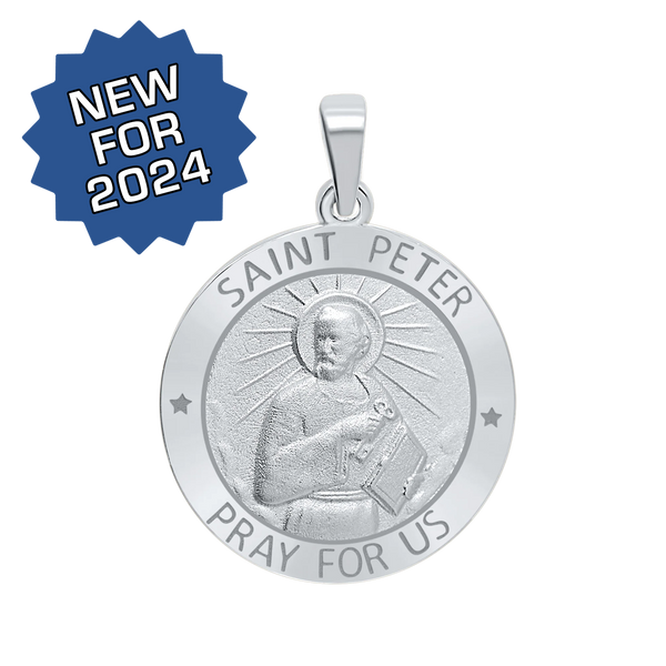 Sterling Silver Round Saint Peter Medallion (5/8 inch - 1 inch)