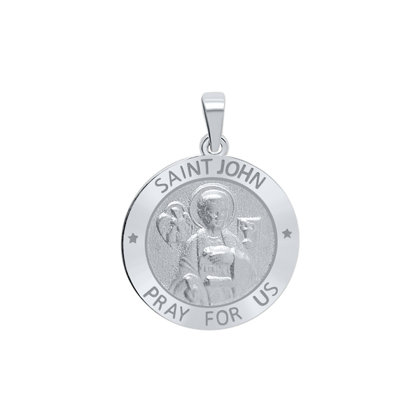 Sterling Silver Round Saint John Medallion (5/8 inch - 1 inch)