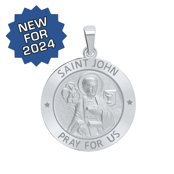 Sterling Silver Round Saint John Medallion (5/8 inch - 1 inch)