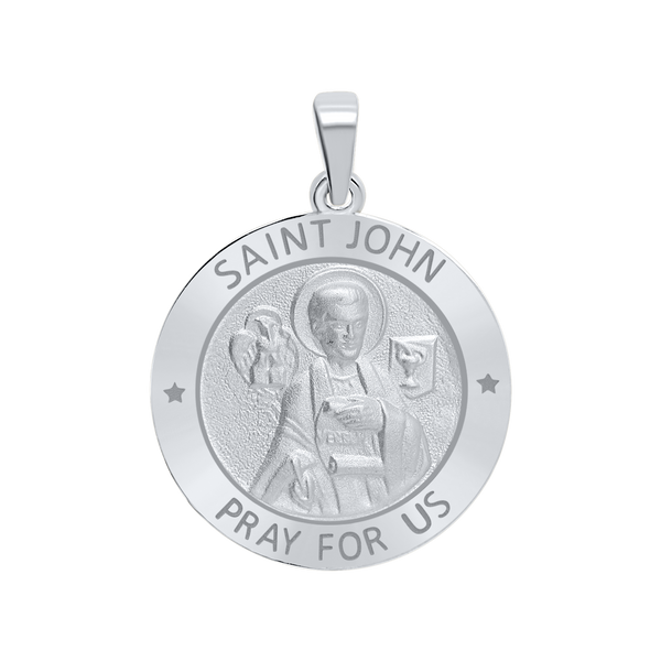 Sterling Silver Round Saint John Medallion (5/8 inch - 1 inch)