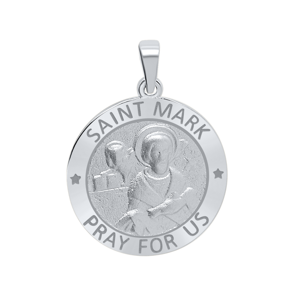 Sterling Silver Round Saint Mark Medallion (3/4 inch)