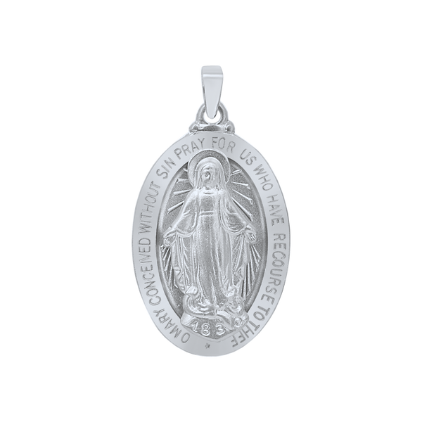 Sterling Silver 3D Oval Miraculous Framed Medallion (7/8 inch - 1 3/8 inch)