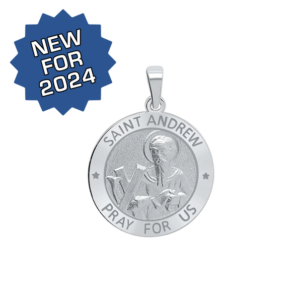 Sterling Silver Round Saint Andrew Medallion (5/8 inch - 3/4 inch)