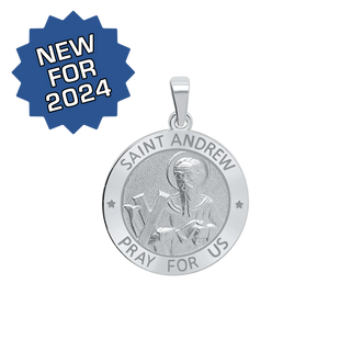 Sterling Silver Round Saint Andrew Medallion (5/8 inch - 3/4 inch)