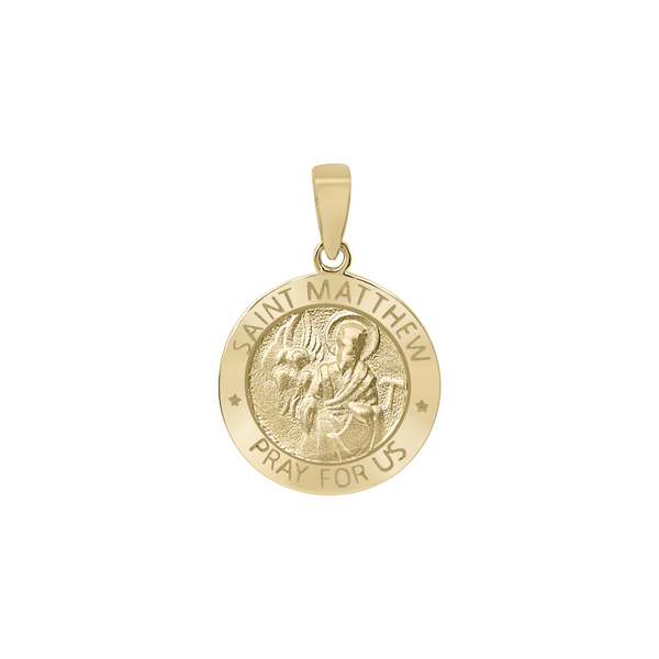 14K Gold Round Saint Matthew Medallion (5/8 inch - 1 inch)