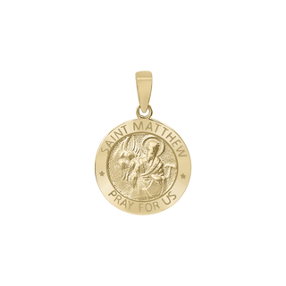 14K Gold Round Saint Matthew Medallion (5/8 inch - 1 inch)