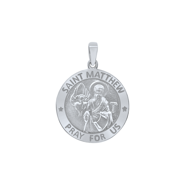 Sterling Silver Round Saint Matthew Medallion (5/8 inch - 1 inch)