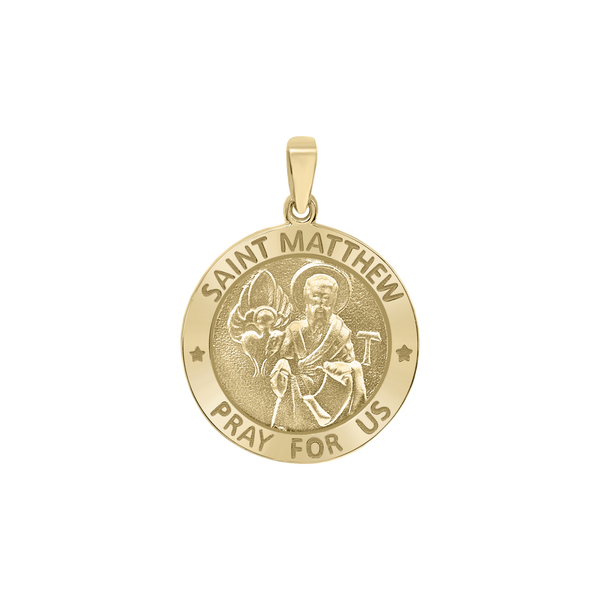 14K Gold Round Saint Matthew Medallion (5/8 inch - 1 inch)