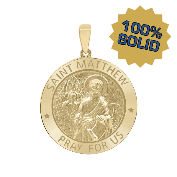 14K Gold Round Saint Matthew Medallion (5/8 inch - 1 inch)