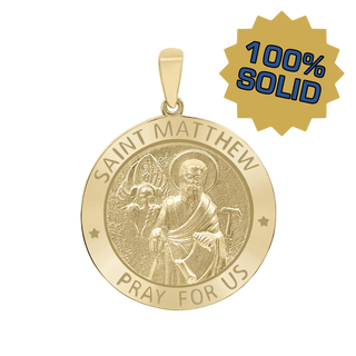 14K Gold Round Saint Matthew Medallion (5/8 inch - 1 inch)