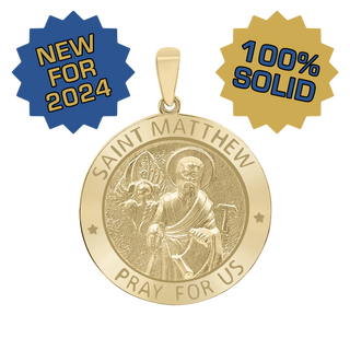 14K Gold Round Saint Matthew Medallion (5/8 inch - 1 inch)