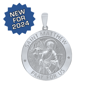 Sterling Silver Round Saint Matthew Medallion (5/8 inch - 1 inch)