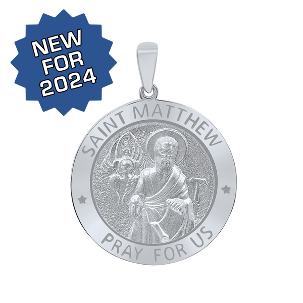 Sterling Silver Round Saint Matthew Medallion (5/8 inch - 1 inch)