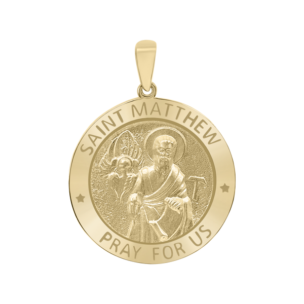 14K Gold Round Saint Matthew Medallion (5/8 inch - 1 inch)