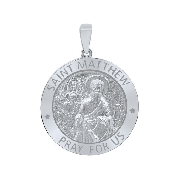 Sterling Silver Round Saint Matthew Medallion (5/8 inch - 1 inch)