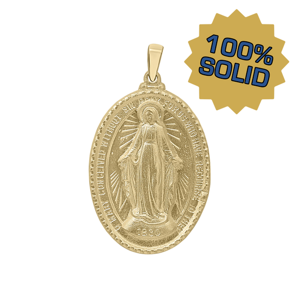 14K Gold 3D Oval Miraculous Framed Medallion (7/8 inch - 1 3/8 inch)