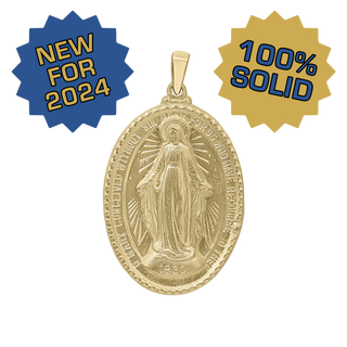 14K Gold 3D Oval Miraculous Framed Medallion (7/8 inch - 1 3/8 inch)