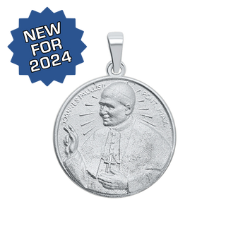 Sterling Silver Round Pope John Paul Medallion (5/8 inch - 1 inch)