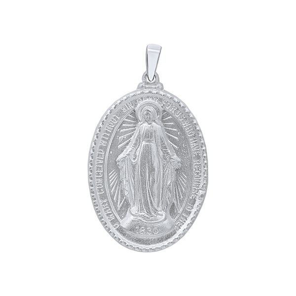 Sterling Silver 3D Oval Miraculous Framed Medallion (7/8 inch - 1 3/8 inch)